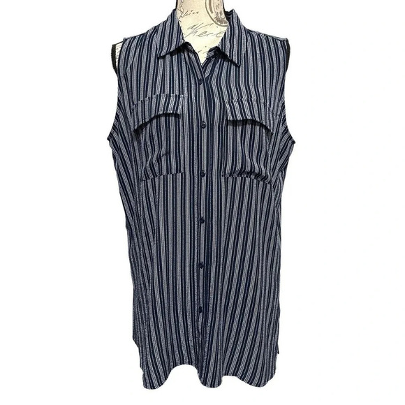 Adrianna Papell Striped Button Front Sleeveless Top Size Large - Picture 1 of 6
